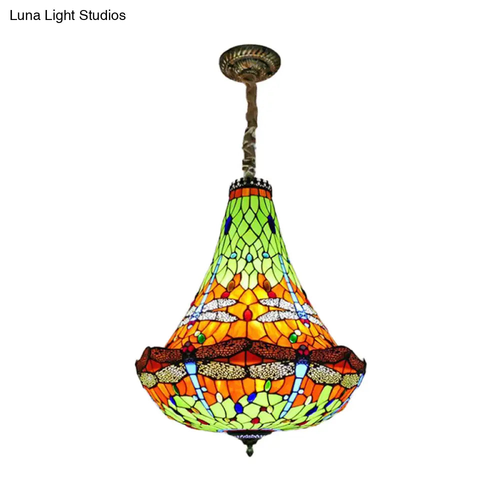 Tiffany Stained Glass Dragonfly Chandelier - 16/19.5 Wide 5 Lights Blue/Green Pendant Lighting For