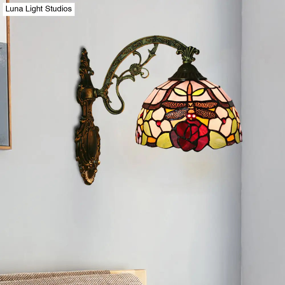 Tiffany Dragonfly Rose-Cut Glass Wall Sconce Lighting Kit - Single Bronze