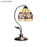 Tiffany Floral-Belt Scalloped Table Light In Bronze For Office Decor