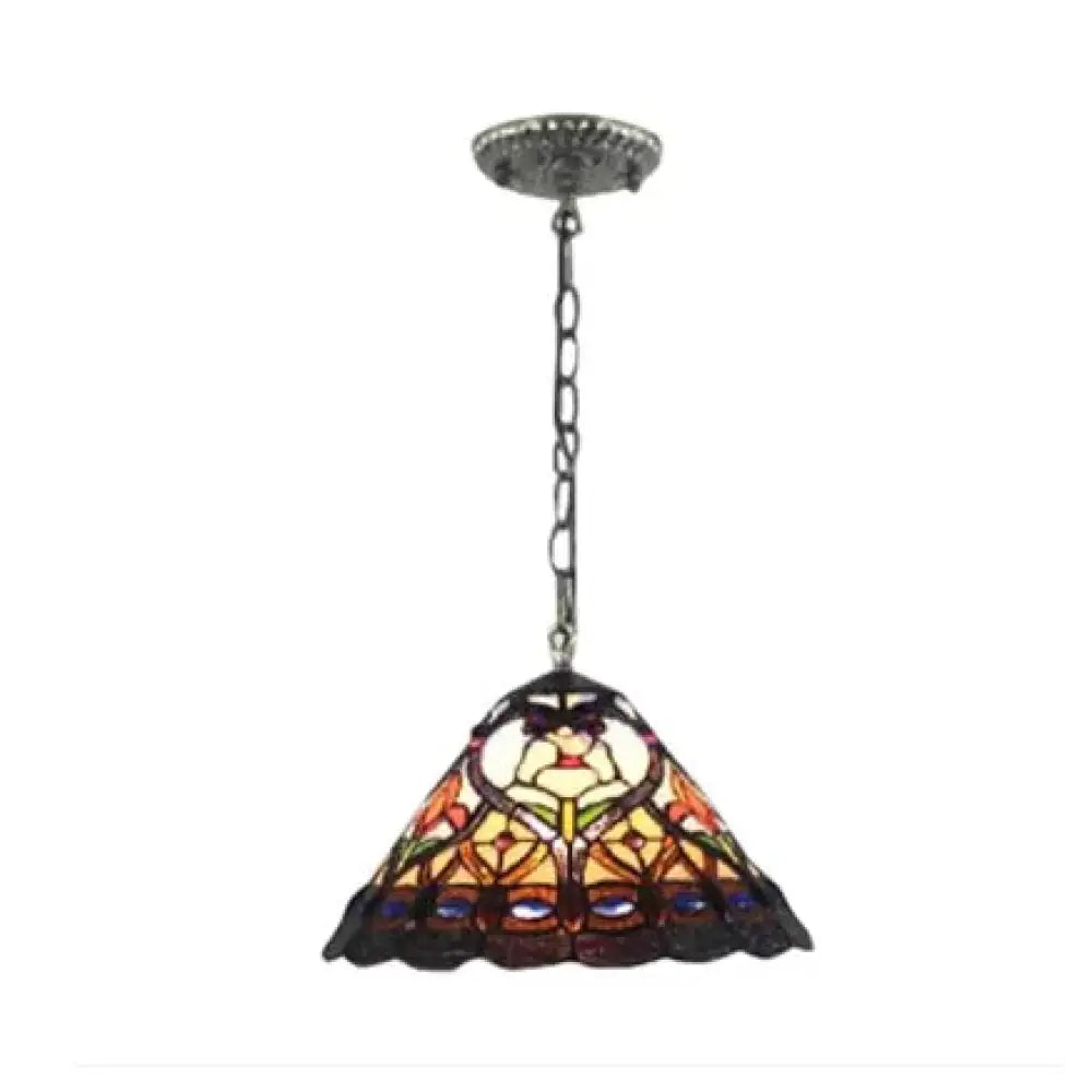 Tiffany Floral Pendant Light In Aged Brass- Adjustable Stained Glass Lamp For The Ceiling Or Dining