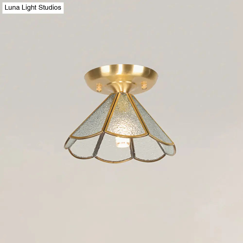 Tiffany Floral Semi-Mount 1-Light Ceiling Flush Light In Brass Perfect For Hallway Décor Clear