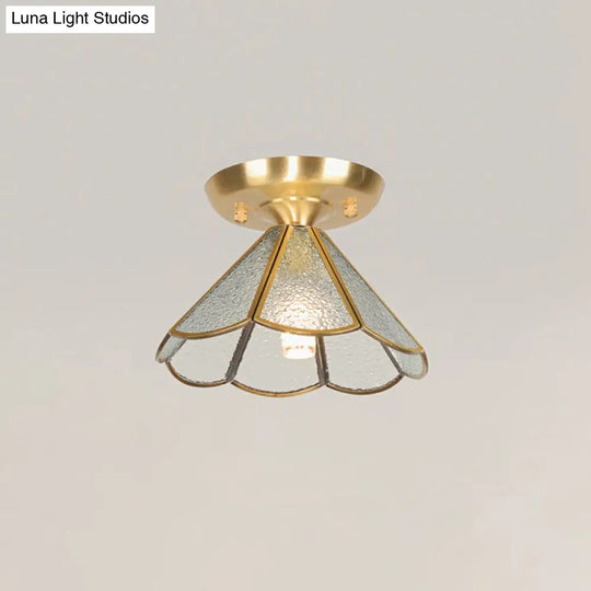 Tiffany Floral Semi-Mount 1-Light Ceiling Flush Light In Brass Perfect For Hallway Décor Clear