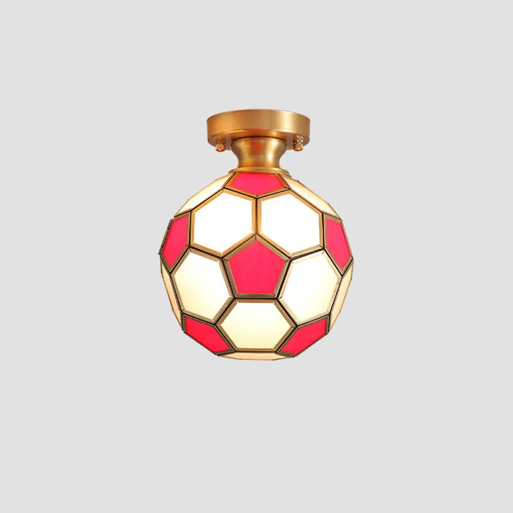 Tiffany Floral Semi Mount 1 - Light Glass Ceiling Flush Light In Brass - Ideal For Hallway Décor Red