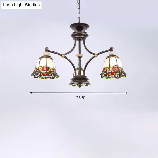 Tiffany Flower Chandelier Lamp - Stained Glass Suspension Lighting In Black (3/6/8 Lights) For