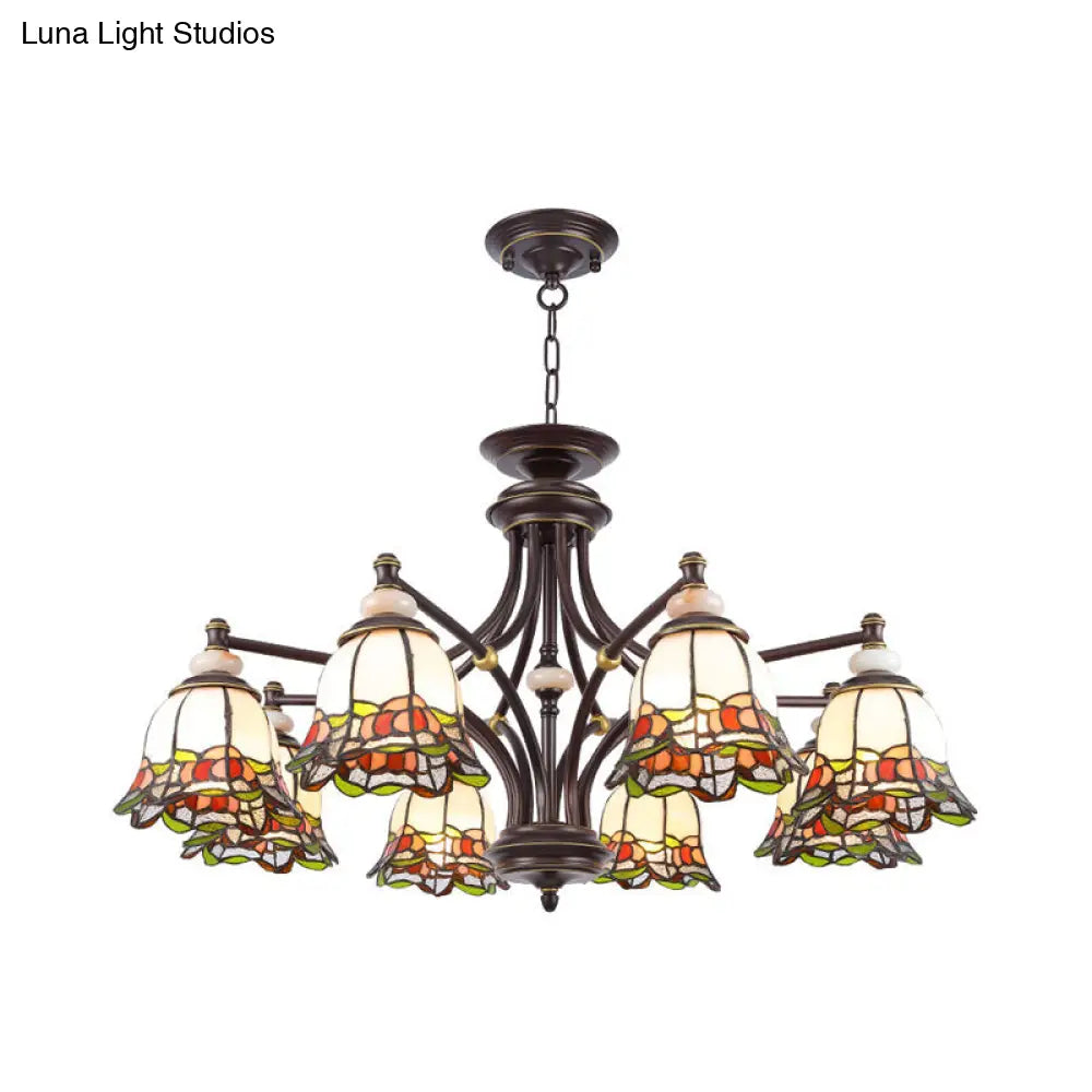 Stained Glass Chandelier Lamp: Tiffany Flower Design 3/6/8 Lights Black Living Room Lighting 8 /