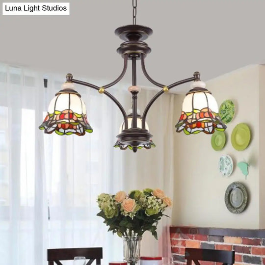 Stained Glass Chandelier Lamp: Tiffany Flower Design 3/6/8 Lights Black Living Room Lighting 3 /