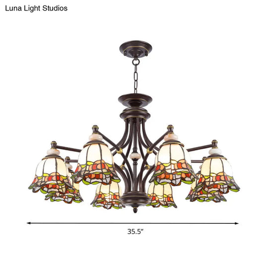 Stained Glass Chandelier Lamp: Tiffany Flower Design 3/6/8 Lights Black Living Room Lighting