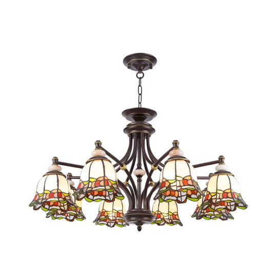 Tiffany Flower Chandelier Lamp - Stained Glass Suspension Lighting In Black (3/6/8 Lights) For