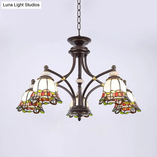 Stained Glass Chandelier Lamp: Tiffany Flower Design 3/6/8 Lights Black Living Room Lighting 5 /