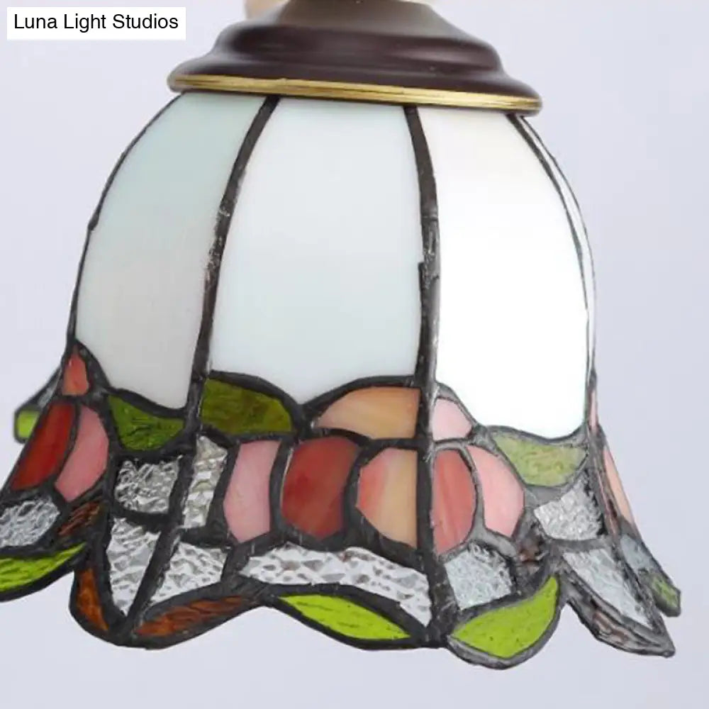 Stained Glass Chandelier Lamp: Tiffany Flower Design 3/6/8 Lights Black Living Room Lighting