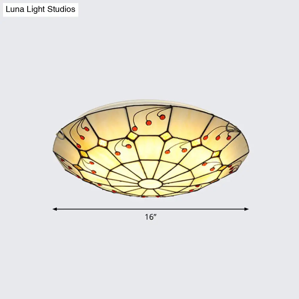 Tiffany Glass Classic Led Flush Ceiling Light Fixture With Grid Pattern Apricot / 16