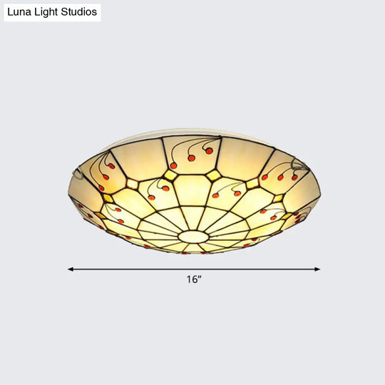 Tiffany Glass Classic Led Flush Ceiling Light Fixture With Grid Pattern Apricot / 16