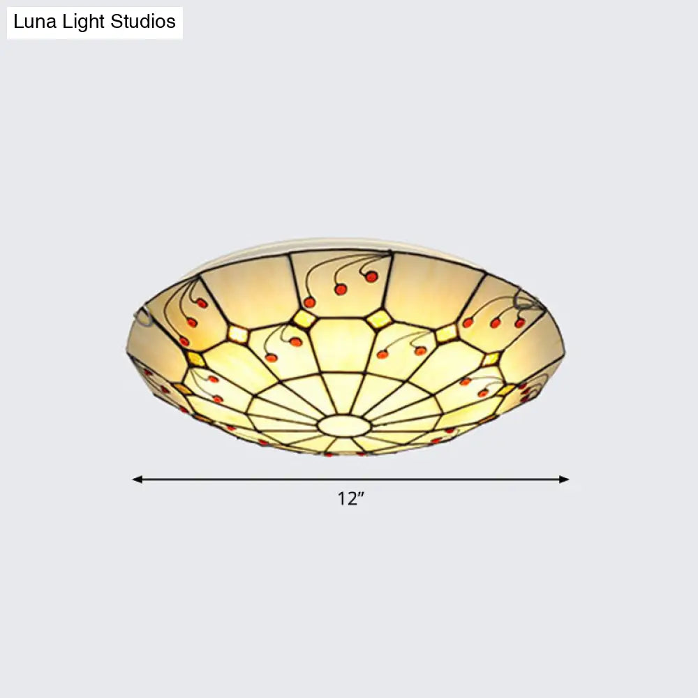 Tiffany Glass Classic Led Flush Ceiling Light Fixture With Grid Pattern Apricot / 12