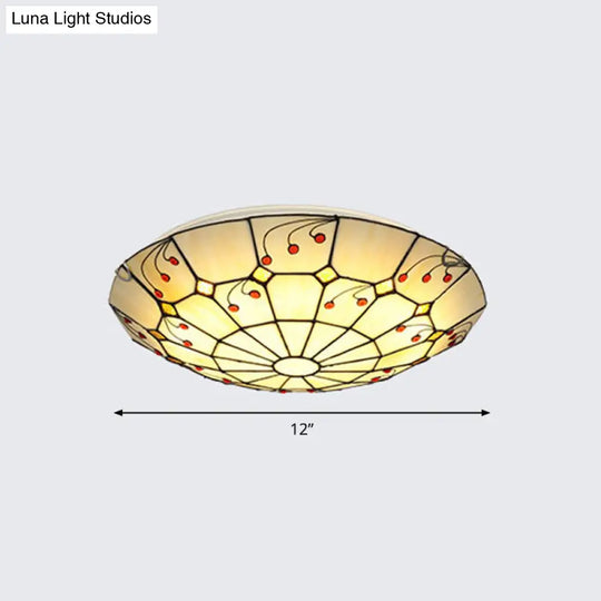 Tiffany Glass Classic Led Flush Ceiling Light Fixture With Grid Pattern Apricot / 12