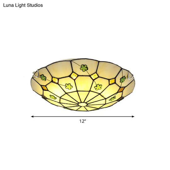 Tiffany Glass Classic Led Flush Ceiling Light Fixture With Grid Pattern Green / 12