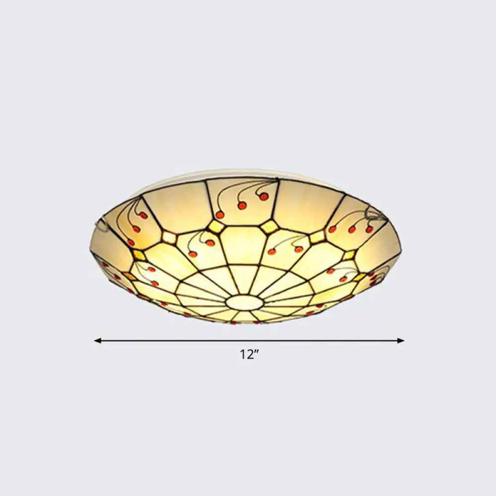 Tiffany Glass Classic Led Flush Ceiling Light Fixture With Grid Pattern Apricot / 12’