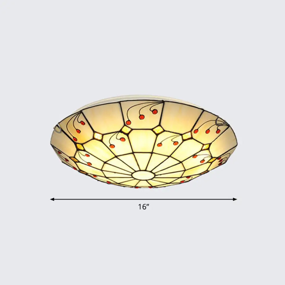 Tiffany Glass Classic Led Flush Ceiling Light Fixture With Grid Pattern Apricot / 16’