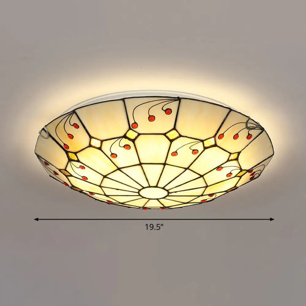 Tiffany Glass Classic Led Flush Ceiling Light Fixture With Grid Pattern Apricot / 19.5’