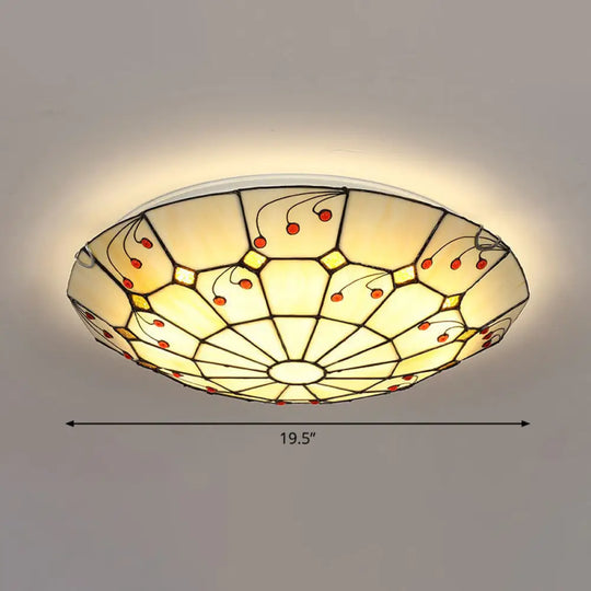 Tiffany Glass Classic Led Flush Ceiling Light Fixture With Grid Pattern Apricot / 19.5’