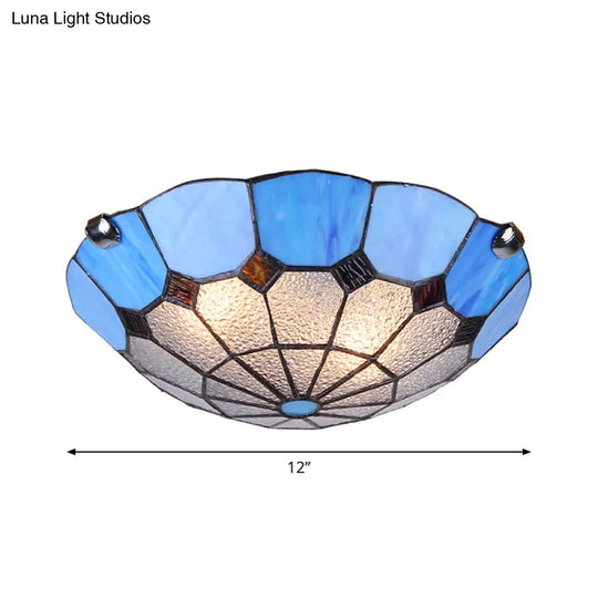 Tiffany Glass Mediterranean Flushmount Ceiling Light For Restaurants - Bowl Led Flush Mount