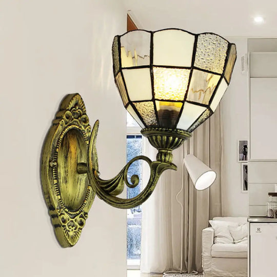 Tiffany Glass Wall Sconce In White/Blue For Bedroom Lighting White