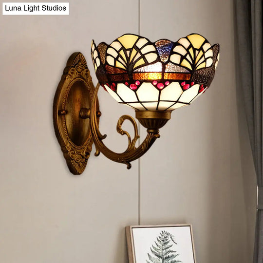 Tiffany Gold Cut Glass Wall Sconce With Scalloped Dome And Mermaid Arm