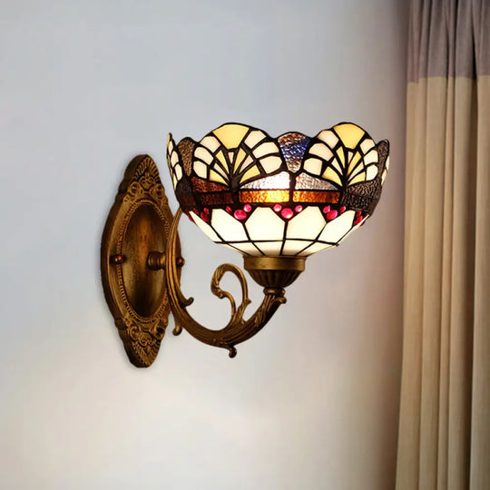 Tiffany Gold Cut Glass Wall Sconce With Scalloped Dome And Mermaid Arm / A