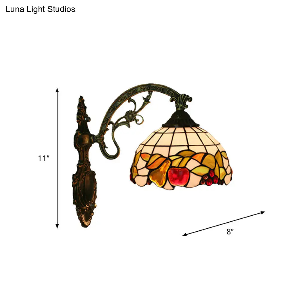 Tiffany Hand-Cut Glass Wall Mounted Lamp With Bronze Sconce - Fruit Pattern Bowl Shade 1-Bulb Light