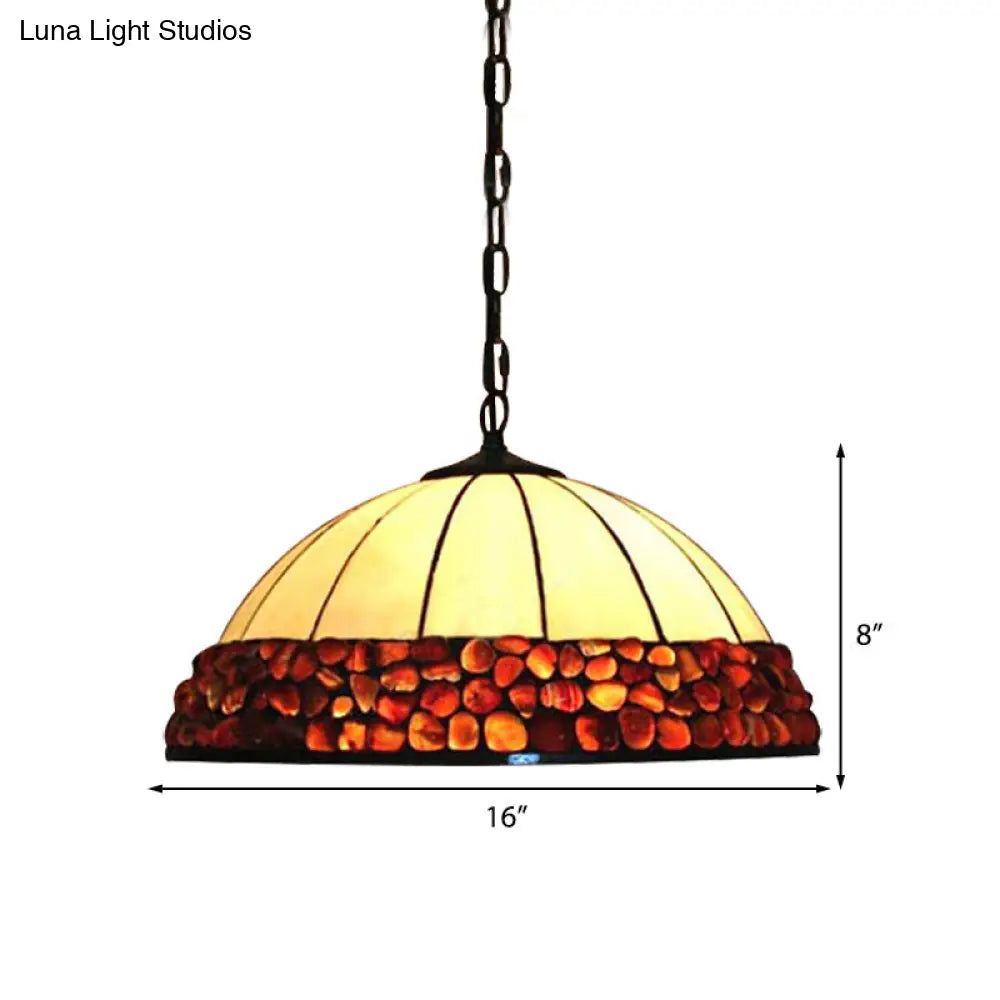 Tiffany Hand Rolled Art Glass Dome Hanging Lamp: Dark Red 3-Light Fixture