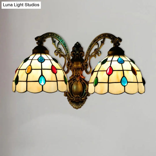 Tiffany Handmade Wall Lamp: Stained Glass Dome 2 Lights For Living Room