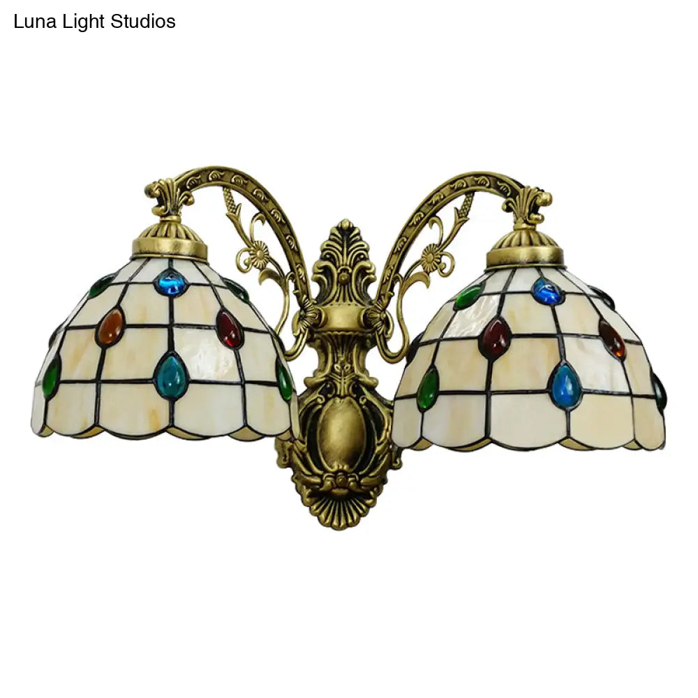 Tiffany Handmade Wall Lamp: Stained Glass Dome 2 Lights For Living Room