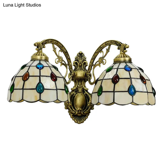 Tiffany Handmade Wall Lamp: Stained Glass Dome 2 Lights For Living Room