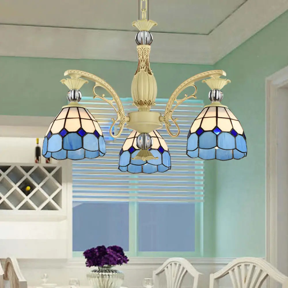 Tiffany Lattice Motif Chandelier With Stained Glass Shade - Elegant Hanging Pendant Lamp For Living