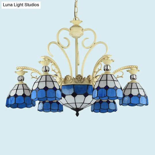 Tiffany Lattice Motif Chandelier With Stained Glass Shade - Elegant Hanging Pendant Lamp For Living