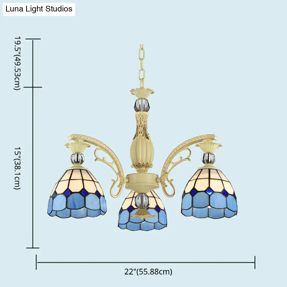 Tiffany Lattice Motif Chandelier With Stained Glass Shade - Elegant Hanging Pendant Lamp For Living