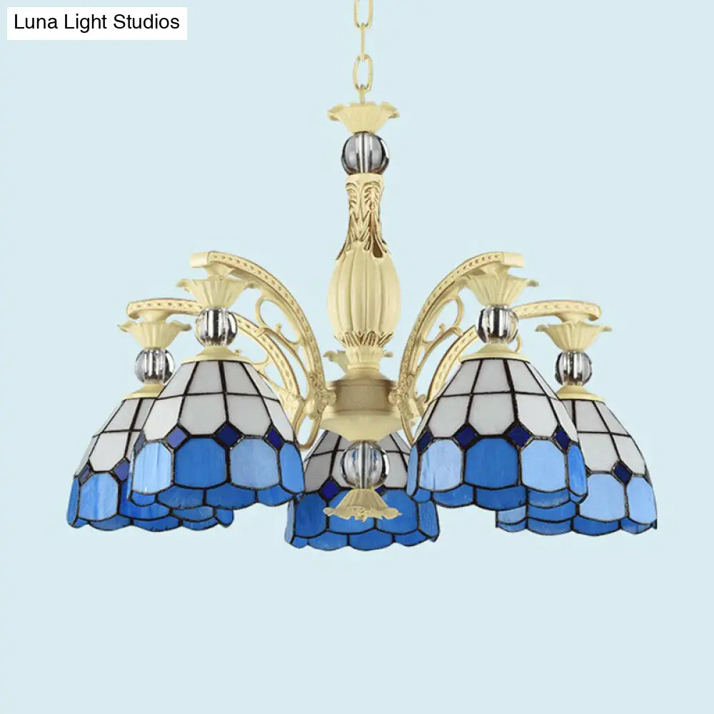Tiffany Lattice Motif Chandelier With Stained Glass Shade - Elegant Pendant Lamp For Living Room Or