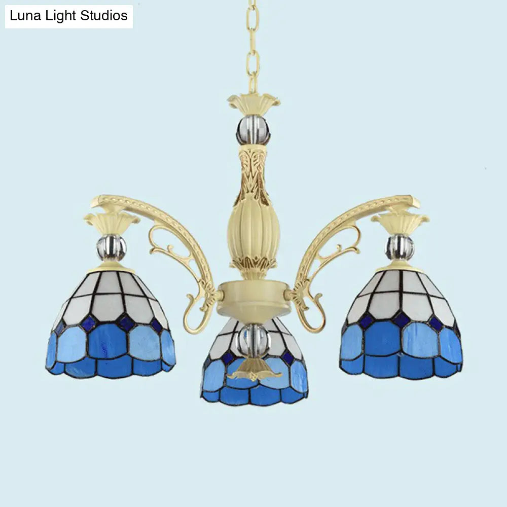 Tiffany Lattice Motif Chandelier With Stained Glass Shade - Elegant Pendant Lamp For Living Room Or