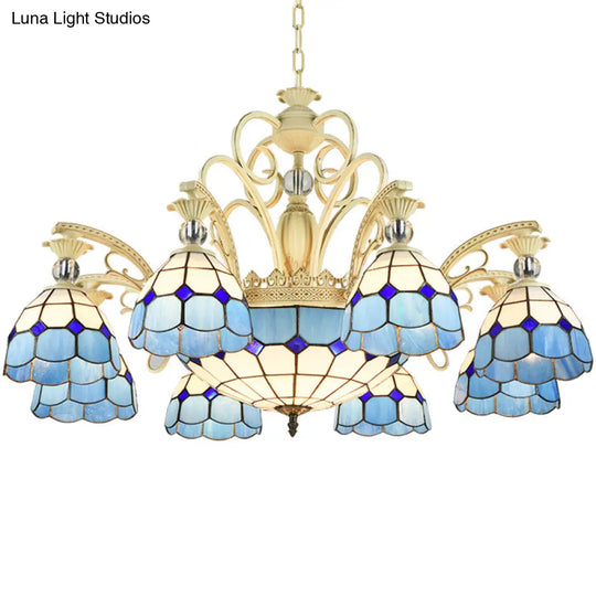 Tiffany Lattice Motif Chandelier With Stained Glass Shade - Elegant Hanging Pendant Lamp For Living