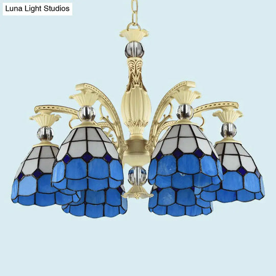 Tiffany Lattice Motif Chandelier With Stained Glass Shade - Elegant Pendant Lamp For Living Room Or