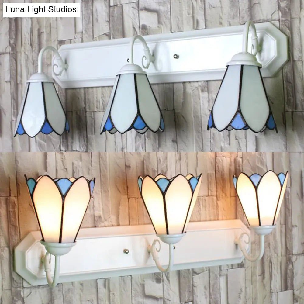 Tiffany Lily White Glass Sconce Light - 3-Light Wall Mounted Lighting For Bedroom