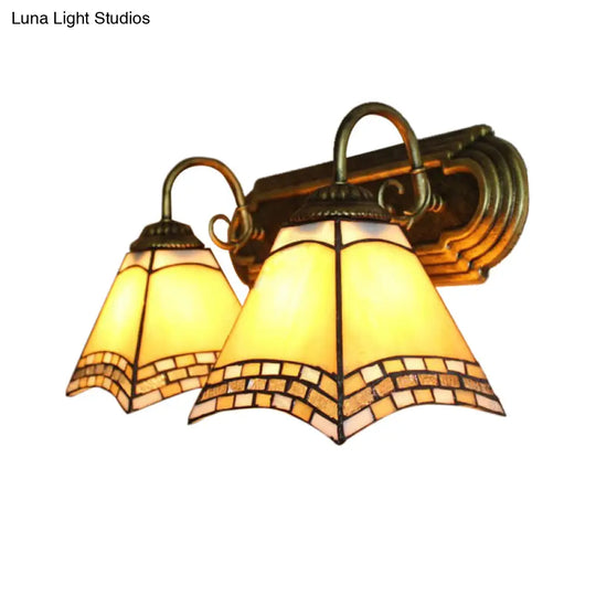 Tiffany Loft Pyramid Stained Glass Wall Light - 2-Head Amber Mount For Bedroom