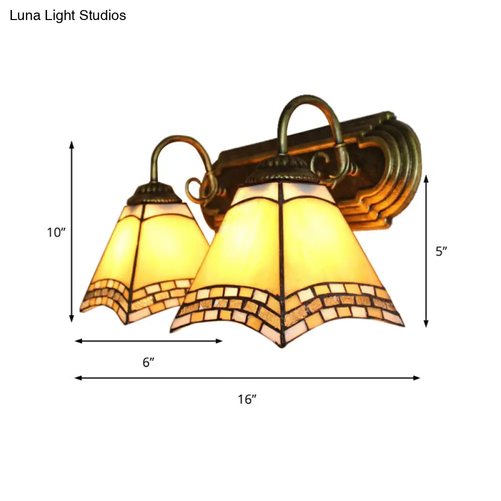 Tiffany Loft Pyramid Stained Glass Wall Light - 2-Head Amber Mount For Bedroom