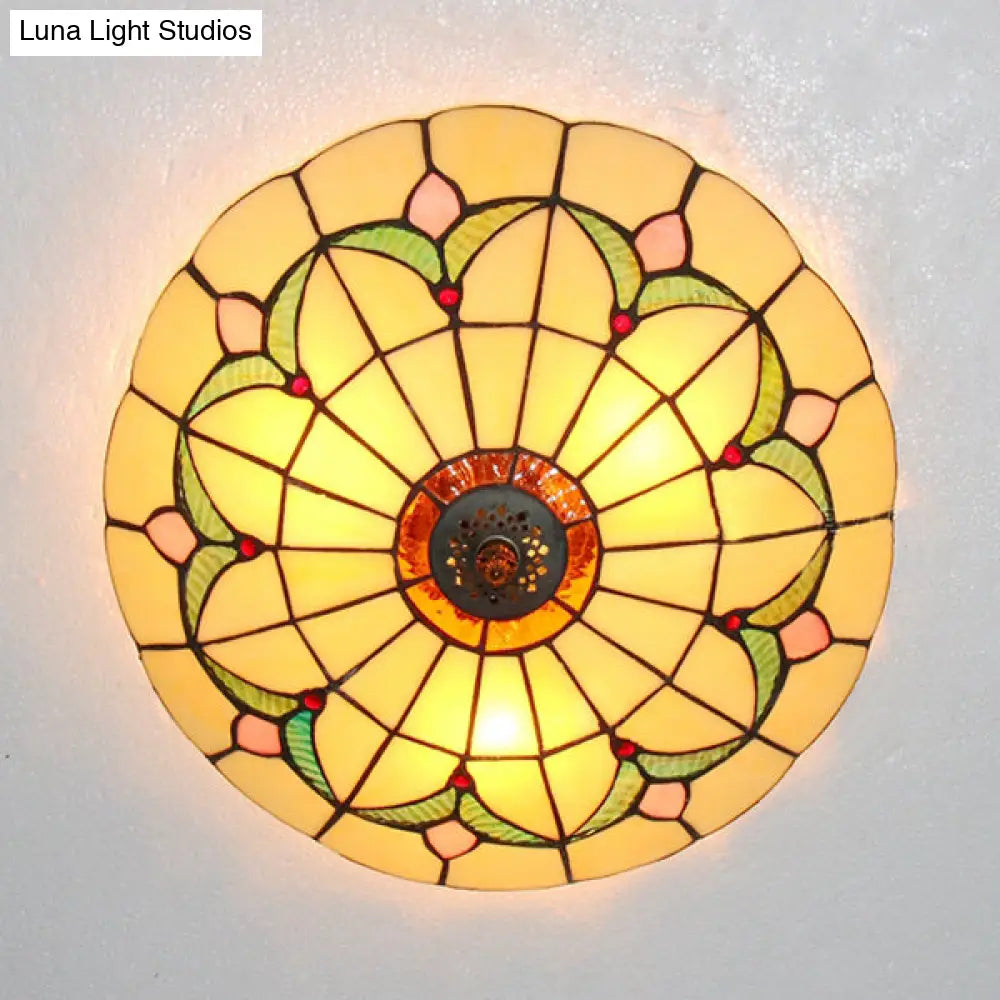 Tiffany Loft Stained Glass Flush Mount Light - Magnolia Ceiling In Multi-Colored Shades For Bedroom