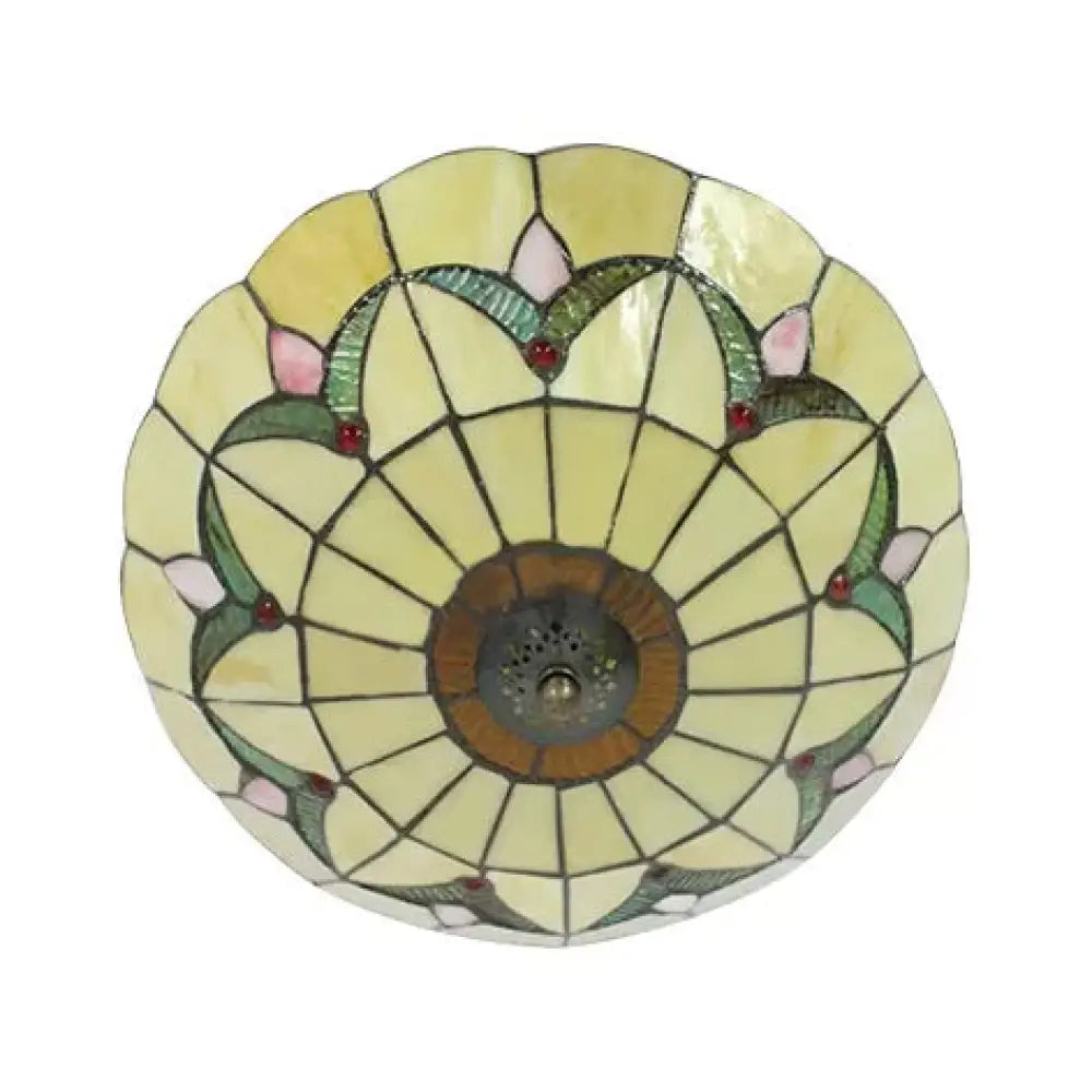 Tiffany Loft Stained Glass Flush Mount Light - Magnolia Ceiling In Multi-Colored Shades For Bedroom