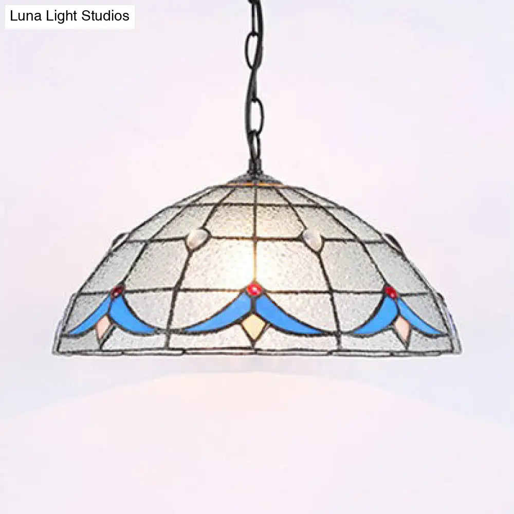 Tiffany Magnolia Hanging Lamp With Dimple Glass Shade - 1-Light Pendant Ceiling Light White