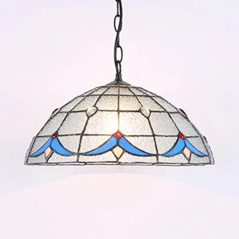 Tiffany Magnolia Hanging Lamp With Dimple Glass Shade - 1-Light Ceiling Pendant White