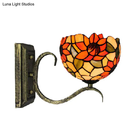 Tiffany Mini Wall Sconce: Sunflower/Peacock Tail Stained Glass Fixture