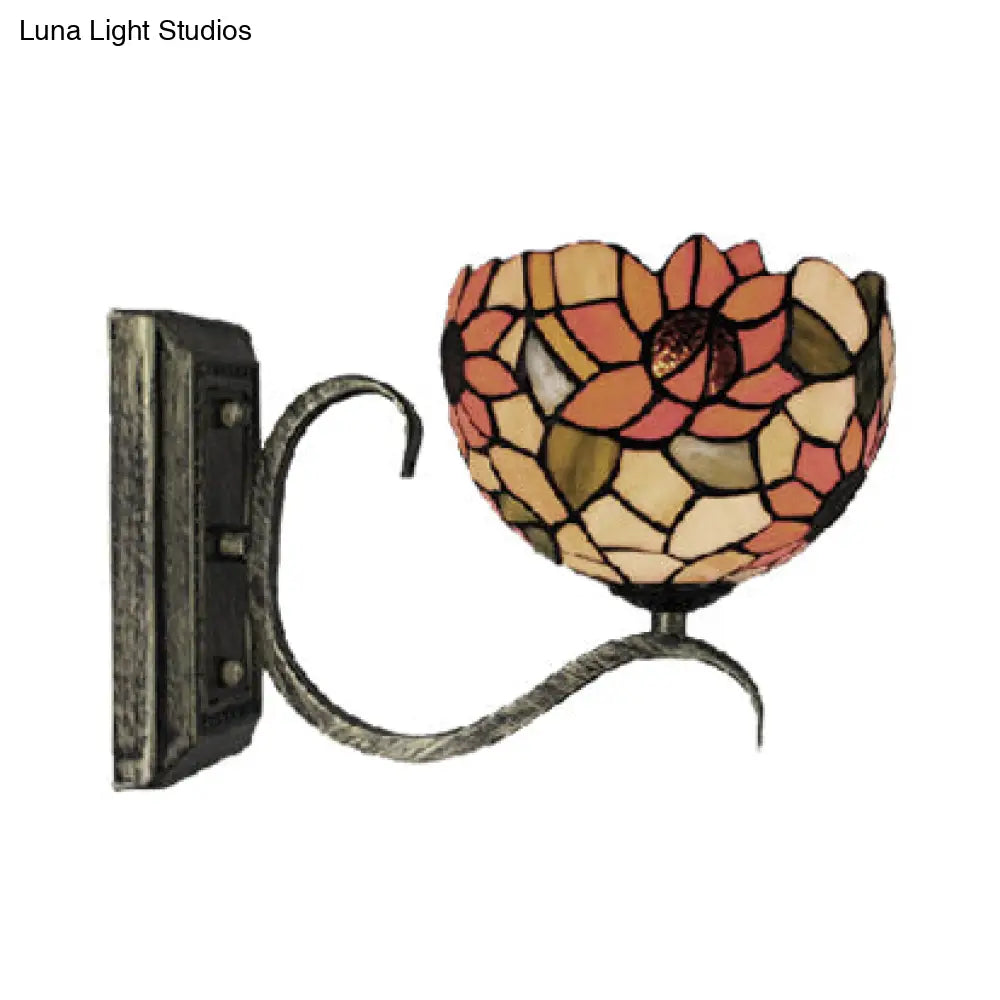 Tiffany Mini Wall Sconce: Sunflower/Peacock Tail Stained Glass Fixture