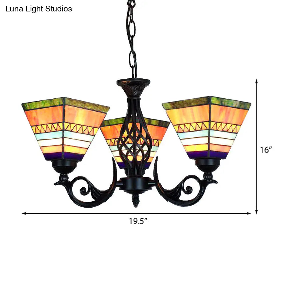 Tiffany Mission Hanging Light With Stained Glass Pyramid Shade In Orange