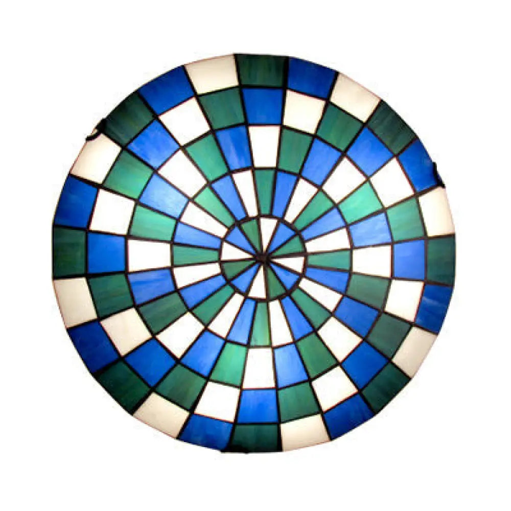 Tiffany Mosaic Dome Ceiling Mount Stained Glass Lamp - Blue Kitchen Lighting / 12’